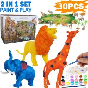 Yileqi 30Pcs Animal Painting Kit for Kids Arts and Craft Set, Paint Your Own Animal Toy Crafts and Art Supplies Party for Boys Girls Age 4 5 6 7 8 Years Old Kid Creative Activity DIY Birthday Gift