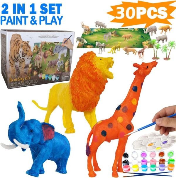 Yileqi 30Pcs Animal Painting Kit for Kids Arts and Craft Set, Paint Your Own Animal Toy Crafts and Art Supplies Party for Boys Girls Age 4 5 6 7 8 Years Old Kid Creative Activity DIY Birthday Gift