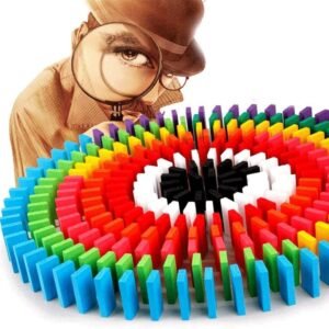 Super Domino Blocks Set, 360 PCS Colorful Wooden Domino Blocks Racing Toy Game Racing Educational Toys for Birthday Party