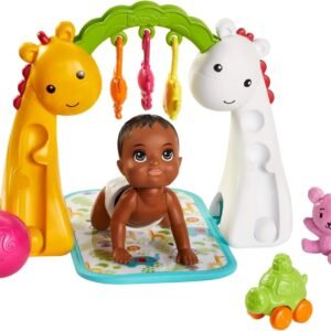 ?Barbie Skipper Babysitters Inc. Crawling and Playtime Playset with Baby Doll with Bobbling Head and Bottom, Floor Gym, Blanket and 6 Toy Accessories
