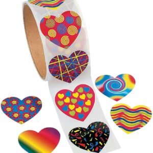 Fun Express Funky Heart Stickers (100pc) Valentine's Day, Stationery, Party Favor Supplies