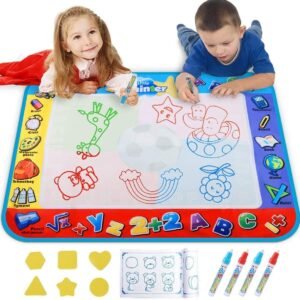 Alago Water Doodle Mat,Kids Toys Large Aqua Mat,Toddlers Painting Coloring Pad with 4 Colors,Gifts for Girls Boys Age 2 3 4 5+ Years Old,4 Pens,Drawing Molds and Booklet Included