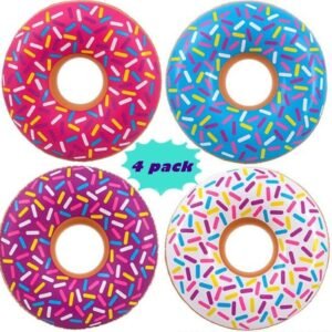 4E's Novelty Pool Floats for Kids [4 Assorted Pack] Small Donuts Swim Tubes - 22 Inches - for Pool Party Decorations, Donut Birthday Party Decorations, Donuts Party Decorations