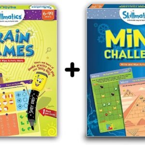 Skillmatics - Brain Games + Mind Challenge Bundle (Ages 6-99) | 12 Erasable and Reusable Activity Mats | 2 Travel Toys with Dry Erase Markers | Learning Tool for Kids 6, 7, 8, 9 Years