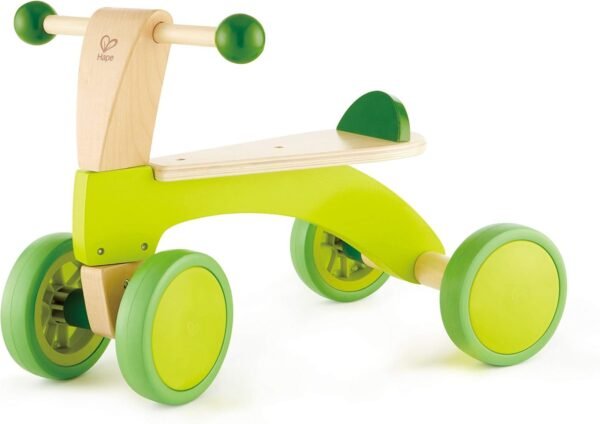 Hape Scoot Around Ride On Wood Bike | Award Winning Four Wheeled Wooden Push Balance Bike Toy for Toddlers with Rubberized Wheels, Bright Green