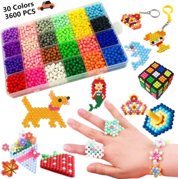Water Fuse Beads Kit 30 Colors 3600 Beads, Creative Beads Toy DIY Magic Water Sticky Beads Complete Set for Children Beginners