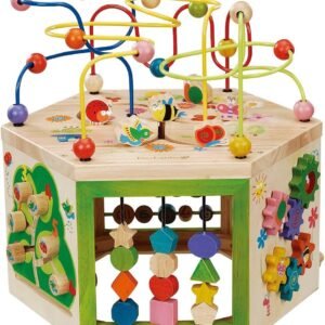 EverEarth Garden Activity Cube. Wood Shape & Color Sorter, Bead Maze & Counting Baby Toy