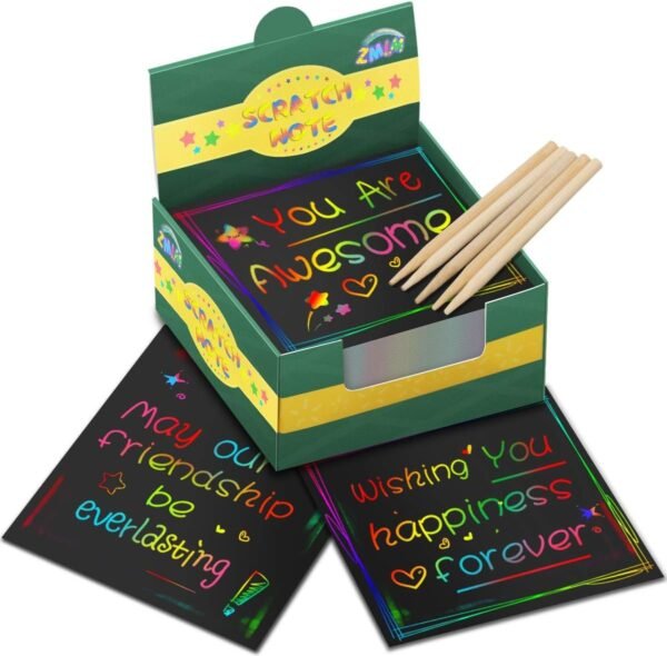 ZMLM Rainbow Scratch Art Mini Notes - 125 Magic Scratch Off Paper Note Pads Cards Sheets for Kids Black Scratch Arts and Crafts DIY Party Favor Supplies Kit Birthday Game Toys Gifts Box for Girls Boys