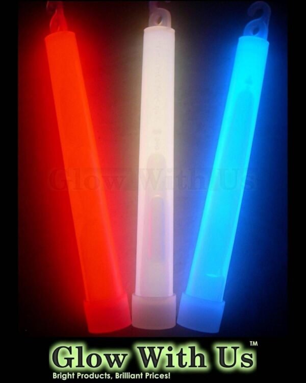 Glow Sticks Bulk Wholesale, 75 6? Industrial Grade Light Sticks, Bright Red/White/Blue Patriotic Colors, Glow 12-14 Hrs, Glow Stick with 3-Year Shelf Life, GlowWithUs Brand