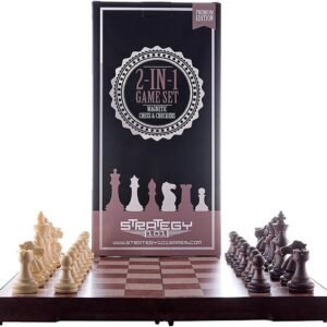 Chess Set and Checkers Game Board - 2 in 1 Folding and Magnetic Chess Game. Great for Travel Chess Set Strategy Game is 12.5 x 12.5, International Chess Set