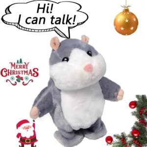 Upgrade Version Talking Hamster Mouse Toy - Repeats What You Say and Can Walking - Electronic Pet Talking Plush Buddy Hamster Mouse for Child Kids Gift Party Toys (Gray)