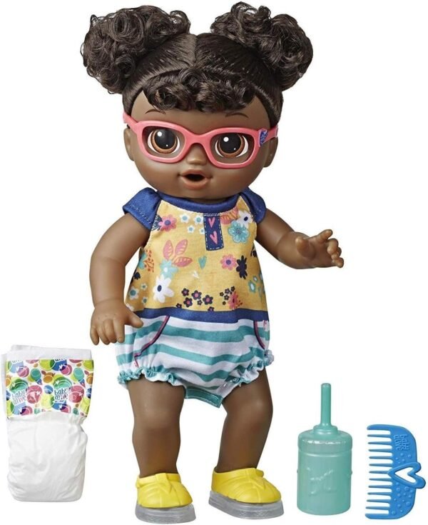 Baby Alive Step ?N Giggle Baby Black Hair Doll with Light-Up Shoes, Responds with 25+ Sounds & Phrases, Drinks & Wets, Toy for Kids Ages 3 Years Old & Up