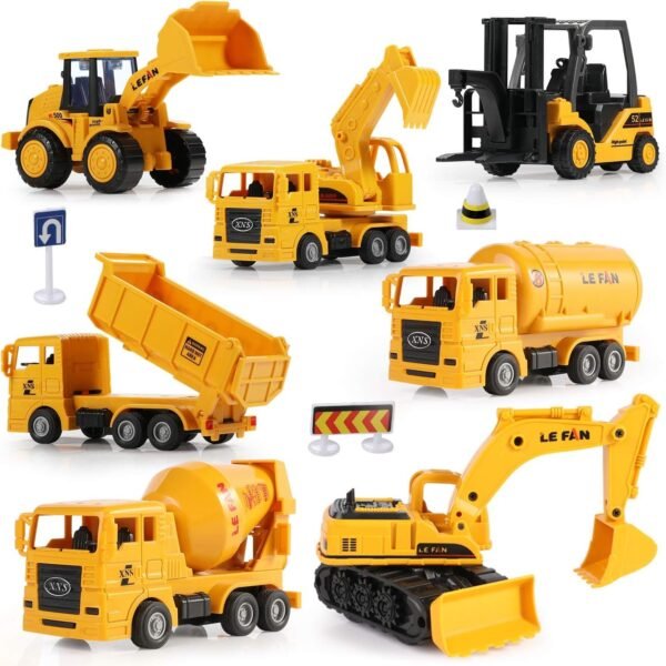 Mini Construction Trucks, GEYIIE Construction Vehicles Site for kids Engineering Toys Playset for Boys, Pull Back Cars Excavator Digger Tractor Bulldozer Dump Cement, Early Educational Toys Gift