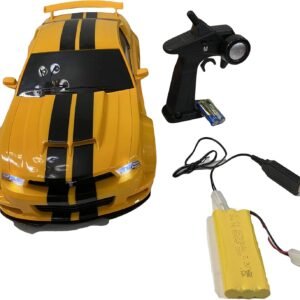 XQ TOYS 1/10 1:10 Scale Ford Mustang RTR RC Car R/C Vehicle, Front Light Headlight Tail Light Brake Light Rechargeable RTR Remote Control RC Car(Yellow)