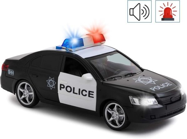 Friction Powered Police Car with Light & Sounds ? Heavy Duty Plastic Vehicle Toy for Kids & Children ? Openable Doors, Detailed Interior by Toy To Enjoy