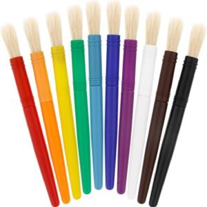 US Art Supply 10 Piece Large Round Chubby Hog Bristle Children's Tempera and Artist Paint Brushes