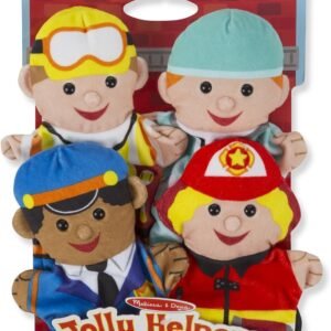 Melissa & Doug Jolly Helpers Hand Puppets - The Original (Set of 4, Construction Worker, Doctor, Police Officer, Firefighter, Great Gift for Girls & Boys - Kids Toy Best for 2, 3, 4, 5, 6 Year Olds)