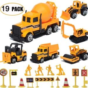 19 Pack Construction Toys?Mini Diecast Cars Play Sets Dumper,Bulldozers,Forklift,Tank Truck,Asphalt Car,Excavator,Engineering Worker,Construction Traffic Sign Set Toy for Kids Boys and Girls