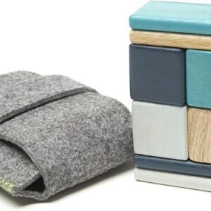 8 Piece Tegu Pocket Pouch Magnetic Wooden Block Set, Blue