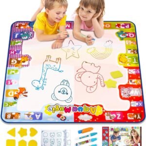 KIZZYEA Water Doodle Mat, Kids Large Aqua Coloring Mat, Mess-Free Drawing Mat with Neon Colors, Educational Toy for 2, 3, 4, 5, 6 Years Old Kids,Toddlers,Boys,Girls