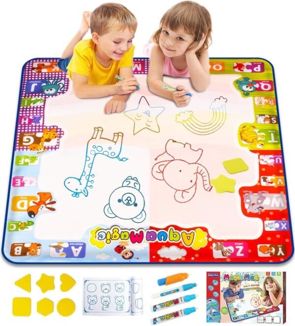 KIZZYEA Water Doodle Mat, Kids Large Aqua Coloring Mat, Mess-Free Drawing Mat with Neon Colors, Educational Toy for 2, 3, 4, 5, 6 Years Old Kids,Toddlers,Boys,Girls