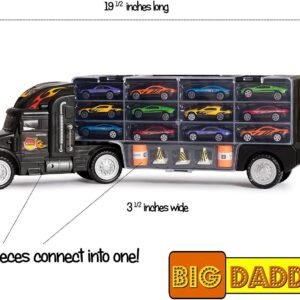 Big Daddy Tractor Trailer Car Collection Case Carrier Transport Toy Truck for Kids Includes 6 Cars + Accessories