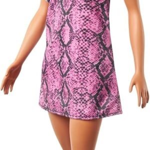 Barbie Fashionistas Doll with Blue Hair Wearing Pink & Black Dress, White Sneakers & Bag, Toy for Kids 3 to 8 Years Old