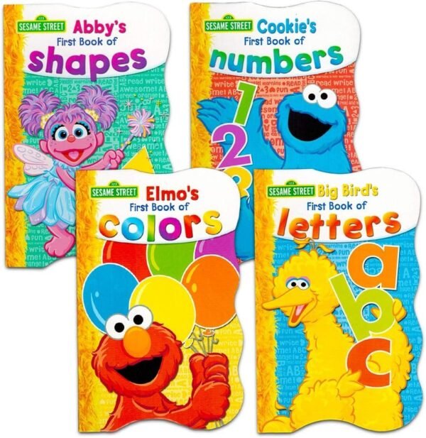 Sesame Street First Books Series; BIG Bird's Letters, Abby's Shapes, Elmo's Colors, Cookie's Numbers [Board Book Hardcovers, 4 Books]