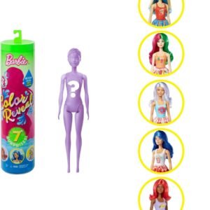 Barbie Color Reveal Doll with 7 Surprises: Water Reveals Doll?s Look & Creates Color Change on Face & Sculpted Hair; 4 Mystery Bags Contain Surprise Scented Wig, Skirt, Shoes & Sponge; Food-Themed