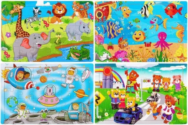 Wooden Jigsaw Puzzles for Kids Age 3-5 Year Old 30 Piece Colorful Wooden Puzzles for Toddler Children Learning Educational Puzzles Toys for Boys and Girls (4 Puzzles)