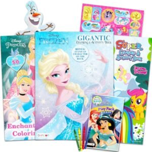 Disney MLP Coloring Book Super Set for Girls -- 3 Giant Coloring Books Featuring Disney Princess, Frozen and My Little Pony (Includes Disney Princess Stickers)