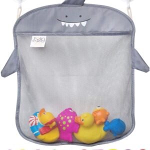 Bath Toy Organizer Set of 2 Holders+10 Foam Numbers+8 Suction&Sticker Hooks | Baby and Toddlers Bathtub Mesh Bag Premium Quality|Quick Dry Tub Holder for Mold Free Toys|Shower Caddy Storage Set (Gray)