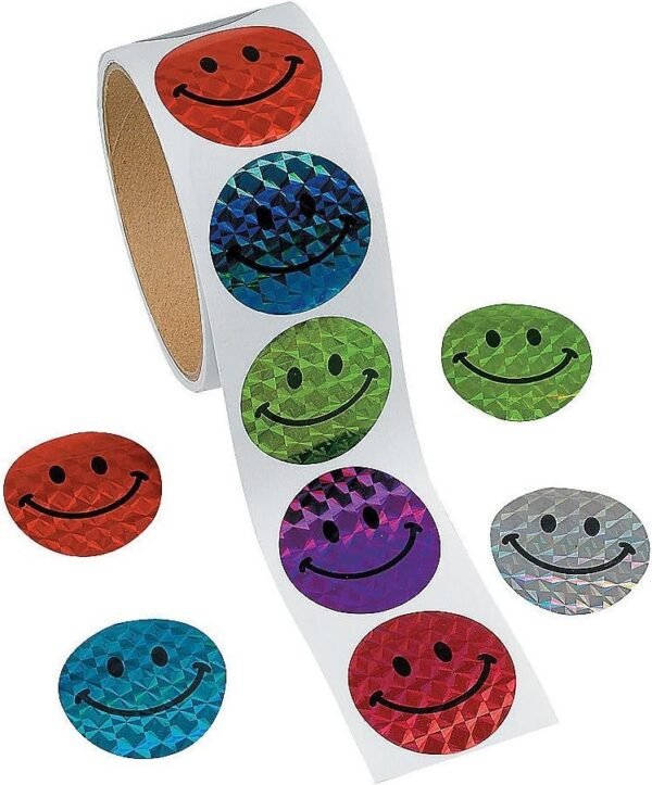 Fun Express - Prism Smile Face Stickers (100pc) - Stationery - Stickers - Stickers - Roll - 1 Piece
