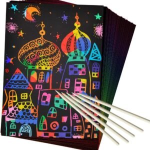 ZMLM Scratch Art Set, 50 Piece Rainbow Magic Scratch Paper for Kids Black Scratch Off Art Crafts Notes Boards Sheet with 5 Wooden Stylus for Easter Party Game?Christmas Birthday Gift
