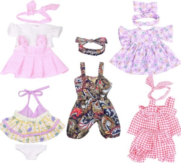 XADP 5 Pack Baby Doll Clothes Outfits with Hair Bands for 12 Inch Alive Baby Dolls,and Other Similar 11 Inch to 13 Inch New Born Baby Dolls,Set of 5