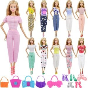Ecore Fun Lot 15 Item Girl Doll Clothes Casual Outfits Accessories for 11.5 Inch Girl Doll - Random Style 5 Clothes + 5 Bags + 5 Shoes