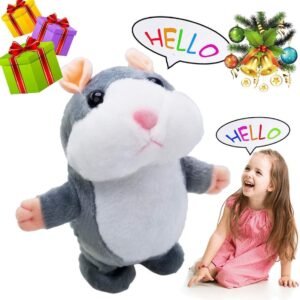 Upgrade Version Talking Hamster Mouse Toy - Repeats What You Say and Can Walk - Electronic Pet Talking Plush Buddy Hamster Mouse for Kids Gift Party Toys (Grey)