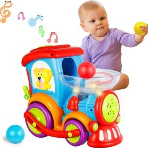 HISTOYE Toddler Toys Train for Boy Girl Age 1 2 3+, Baby Educational Drop and Go Toy Train with 3 Popper Ball, Music and Light Baby Toys for Preschool Learning, Developmental Toys for 1 2 3 Year Olds