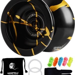 MAGICYOYO Professional Unresponsive Yoyo N11 Alloy Aluminum YoYo Ball (Black with Golden) with Bag, Glove and 5 Strings