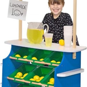Melissa & Doug Wooden Grocery Store and Lemonade Stand - Reversible Awning, 9 Bins, Chalkboards