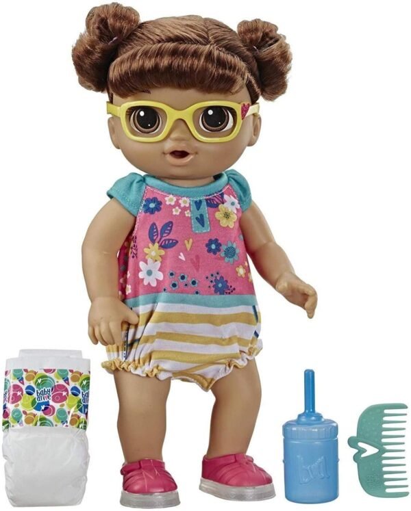 Baby Alive Step ?N Giggle Baby Brown Hair Doll with Light-Up Shoes, Responds with 25+ Sounds & Phrases, Drinks & Wets, Toy for Kids Ages 3 Years Old & Up