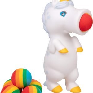 Hog Wild White Unicorn Popper Toy - Shoot Foam Balls Up to 20 Feet - 6 Rainbow Balls Included - Age 4+