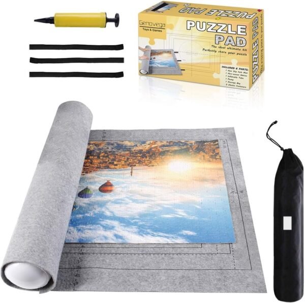 Jigsaw Puzzle Mat Roll Up - 1000 Pieces and 1500 Pieces Saver Large Puzzles Board for Adults Kids, Storage and Transport Premium Pump Puzzle Glue Puzzles Felt Mat Inflatable Tube