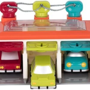 Battat ? 3 Car Garage ? Shape Sorting Toy Garage with Keys and 3 Toy Cars for Toddlers 2 years + (5-Pcs)