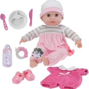 Berenguer Boutique 15' Soft Body Baby Doll - Pink 10 Piece Gift Set with Open/Close Eyes- Perfect for Children 2+