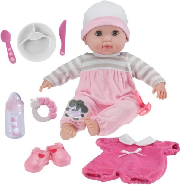 Berenguer Boutique 15' Soft Body Baby Doll - Pink 10 Piece Gift Set with Open/Close Eyes- Perfect for Children 2+