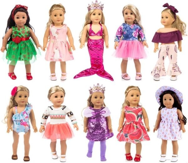 ebuddy 10-Sets Fashion Doll Clothes and Accessories with Popular Elements Horn Style,Unicon,Flamingo,Mermaid,Princess Dress for 18 inch American Girl Doll ,Our Generation Doll