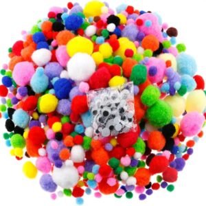 Caydo 1400 Pieces 5 Sizes Multicolor Pom Poms Assorted Pompoms with 4 Sizes Wiggle Eyes for DIY, Crafts and Decorations