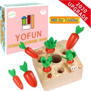YOFUN Montessori Toys?for Toddler?- Carrot Harvest Wooden Matching Puzzle, Shape & Size Sorting Games for Developing Fine Motor Skill,?Educational Gift for Baby Boys Girls, Made of Natural Pine Wood