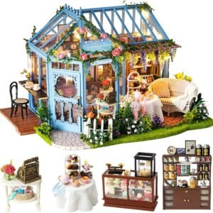 CUTEBEE Dollhouse Miniature with Furniture, DIY Dollhouse Kit Plus Dust Proof and Music Movement, 1:24 Scale Creative Room Idea (Rose Garden Tea House)